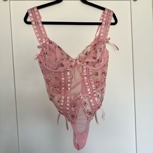 For Love & Lemons Floral Baby Pink Lace Bodysuit